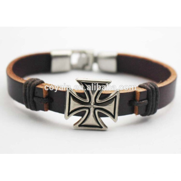 Best Designed Leather Cuff Charm Cross Friendship Bracelet for sale